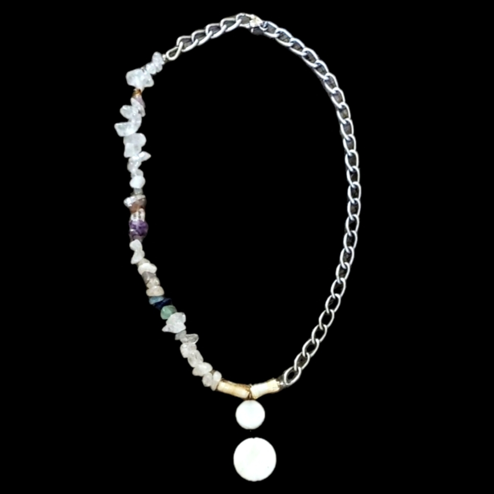 Upcycled Vtg Assymetrical Neclace With Natural Chip Beads